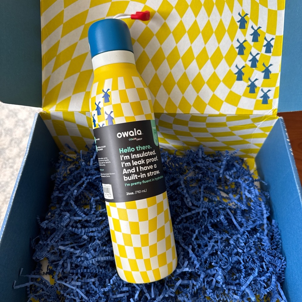 Owala Yellow and White Insulated Bottle